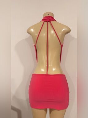 Symphony Pink Backless Halter Mini Dress